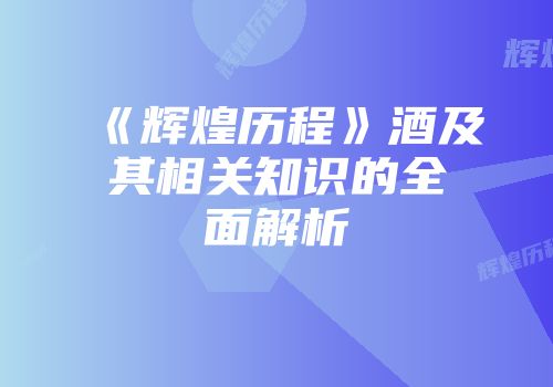 《辉煌历程》酒及其相关知识的全面解析