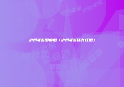 泸州老窖哪的酒「泸州老窖还有红酒」