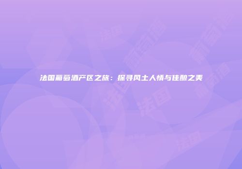 法国葡萄酒产区之旅：探寻风土人情与佳酿之美