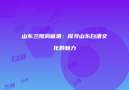 山东兰陵洞藏酒：探寻山东白酒文化的魅力