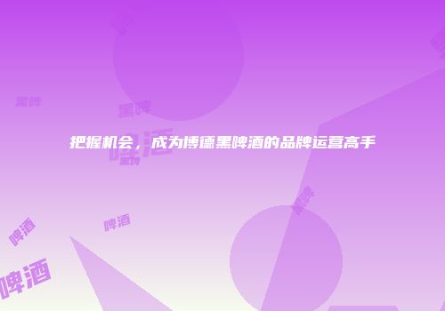 把握机会，成为博德黑啤酒的品牌运营高手