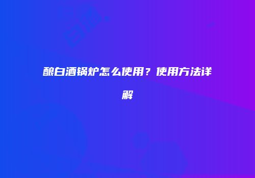 酿白酒锅炉怎么使用？使用方法详解