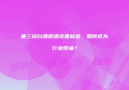唐三镜白酒酿酒设备制造，如何成为行业领袖？