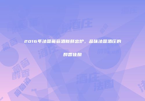 2016年法国葡萄酒新鲜出炉，品味法国酒庄的醇香佳酿