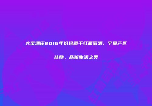 大宝酒庄2016年份珍藏干红葡萄酒：宁夏产区佳酿，品鉴生活之美