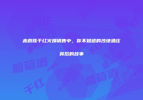赤霞珠干红火爆销售中，你不知道的沙地酒庄背后的故事