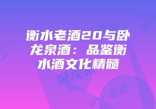 衡水老酒20与卧龙泉酒：品鉴衡水酒文化精髓