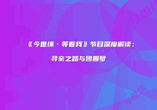 《今世缘·等着我》节目深度解读：寻亲之路与团圆梦