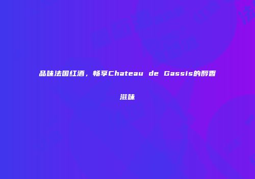 品味法国红酒，畅享Chateau de Gassis的醇香滋味