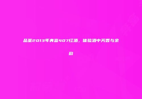 品鉴2013年奔富407红酒，体验酒中芳香与余韵