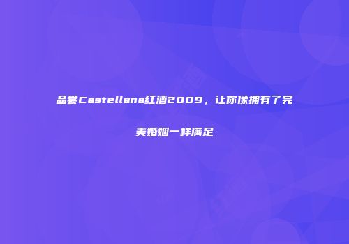 品尝Castellana红酒2009，让你像拥有了完美婚姻一样满足