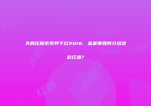 天鹅庄探索系列干红2016，品鉴师如何介绍这款红酒？