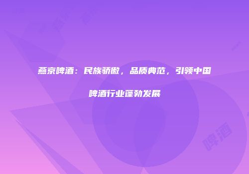 燕京啤酒：民族骄傲，品质典范，引领中国啤酒行业蓬勃发展