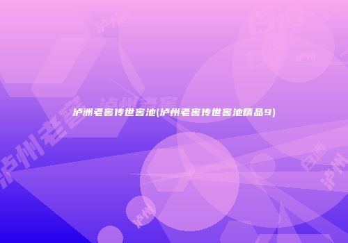 泸洲老窖传世窖池(泸州老窖传世窖池精品9)