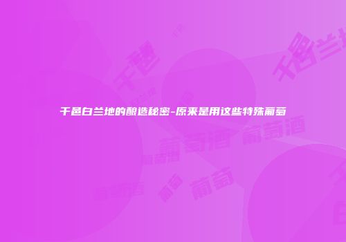 干邑白兰地的酿造秘密-原来是用这些特殊葡萄